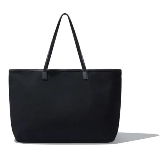 NWT Cleobella Canvas Vegan Leather Straps Zip Top Black Tote Hand Bag Large - Picture 4 of 5